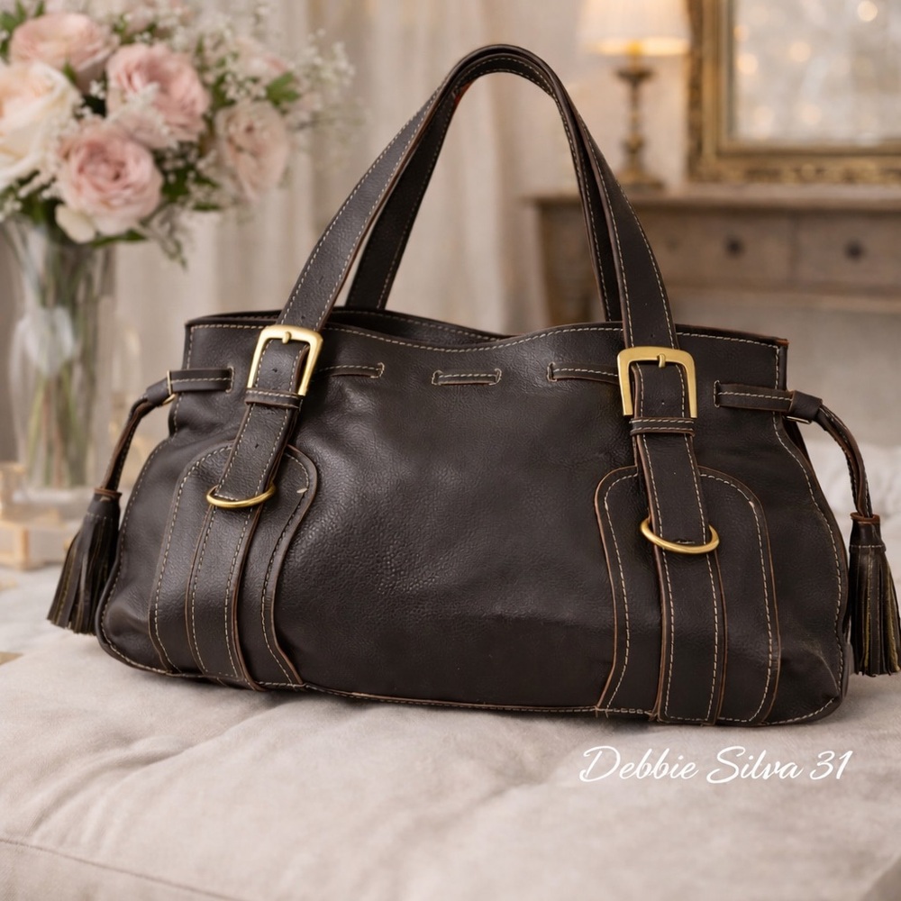 Tommy Hilfiger Brown Faux Pebble Leather Satchel